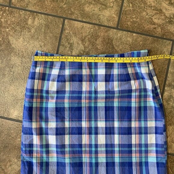 LL Bean Favorite Fit Womens 10 Petite Blue Plaid Lined Mini Skirt - Picture 4 of 9